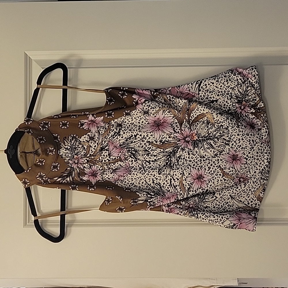 WHBM mock neck matte jersey floral and animal mixed print tank top